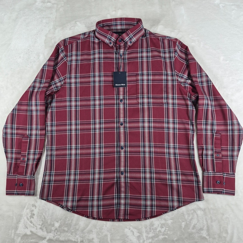 Mizzen + Main‎ City Flannel Shirt Men's Medium Red Thomas Plaid Button Down NWT
